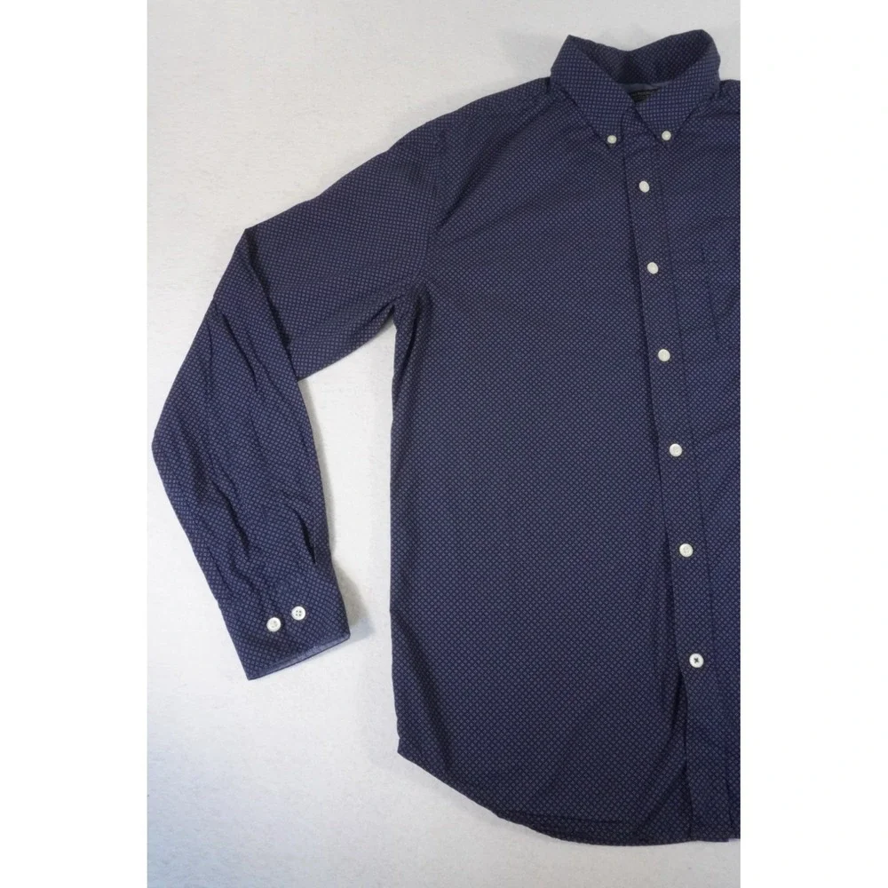 Banana Republic Shirt Mens Medium Navy Blue Polka Dot Camden Fit Button Down